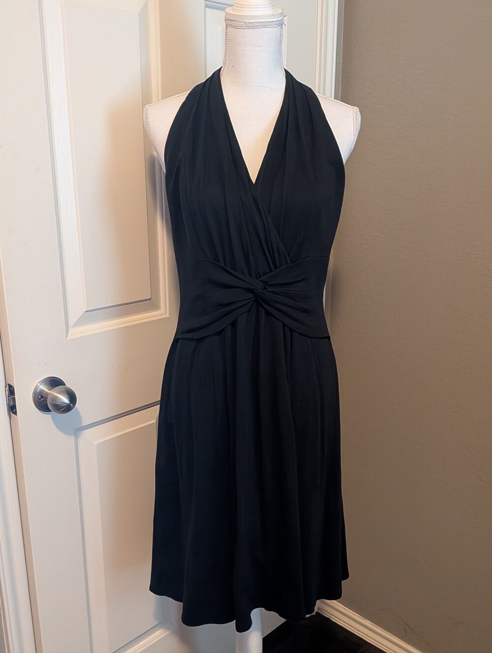 Black Halter Twist-Waist Evening Dress